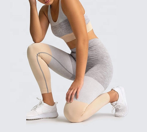 the keeper SET full length legging & crop colour block pale blush